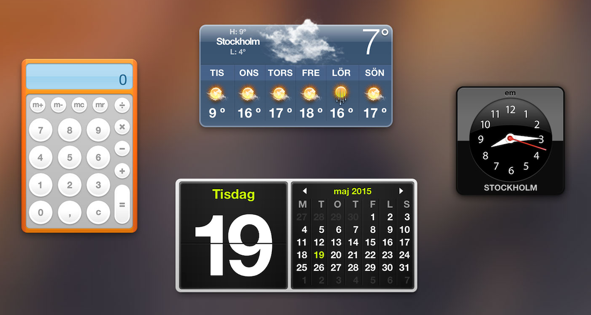 Screenshot of the default Widgets on Mac OS X